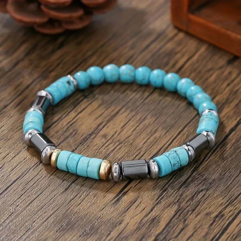 Handmade Beaded Bracelet Mens Bohemian Natural Stone Minimalist Healing Energy